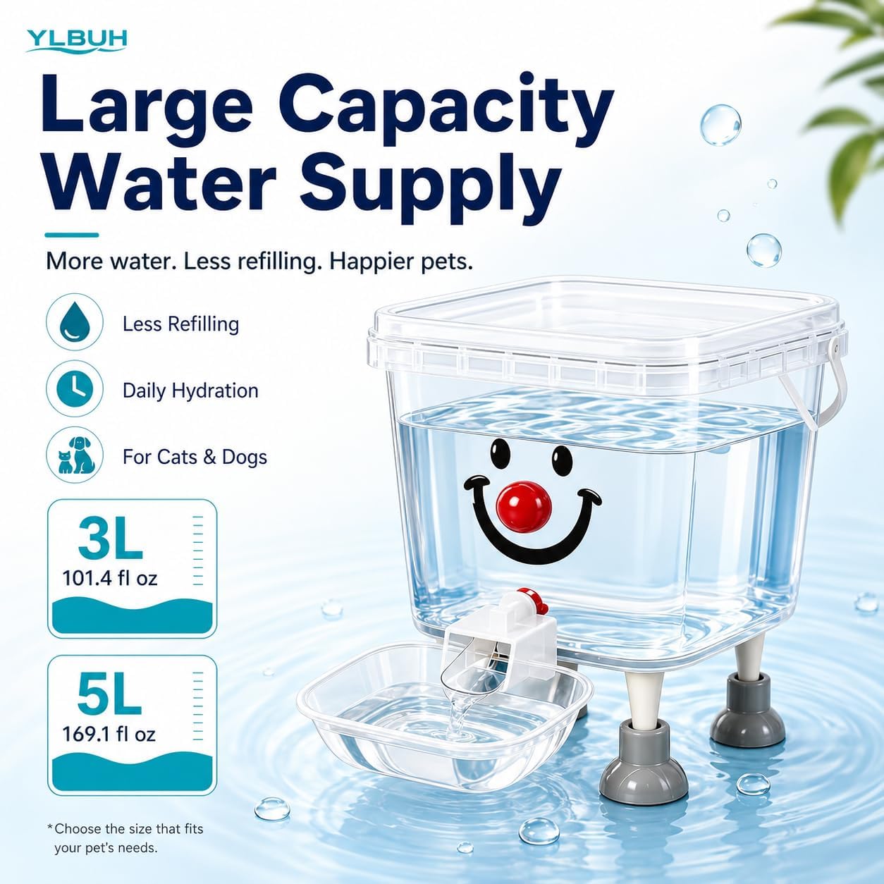 Pet Water Dispenser with Large Capacity, 5L Gravity Automatic Dog Water Dispenser, Transparent Tank Waterer with Raised Bowl for Cats and Dogs, Small to Medium Pets, Home Camping Outdoor (Yellow-3L)