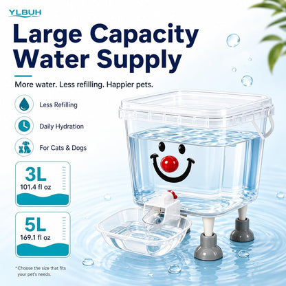 Pet Water Dispenser with Large Capacity, 5L Gravity Automatic Dog Water Dispenser, Transparent Tank Waterer with Raised Bowl for Cats and Dogs, Small to Medium Pets, Home Camping Outdoor (Yellow-3L)