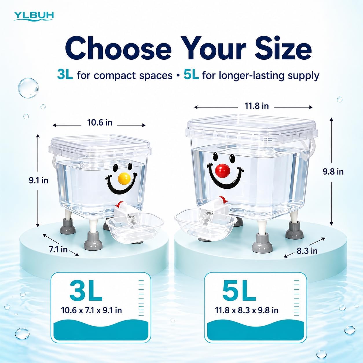 Pet Water Dispenser with Large Capacity, 5L Gravity Automatic Dog Water Dispenser, Transparent Tank Waterer with Raised Bowl for Cats and Dogs, Small to Medium Pets, Home Camping Outdoor (Yellow-3L)