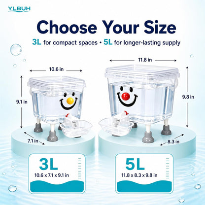 Pet Water Dispenser with Large Capacity, 5L Gravity Automatic Dog Water Dispenser, Transparent Tank Waterer with Raised Bowl for Cats and Dogs, Small to Medium Pets, Home Camping Outdoor (Yellow-3L)