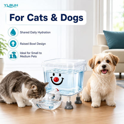 Pet Water Dispenser with Large Capacity, 5L Gravity Automatic Dog Water Dispenser, Transparent Tank Waterer with Raised Bowl for Cats and Dogs, Small to Medium Pets, Home Camping Outdoor (Yellow-3L)