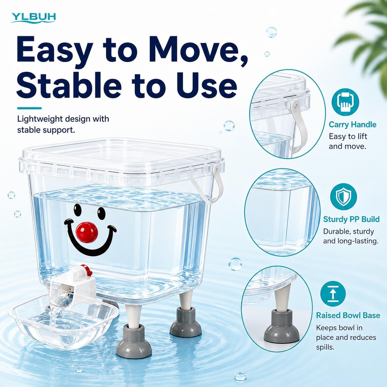 Pet Water Dispenser with Large Capacity, 5L Gravity Automatic Dog Water Dispenser, Transparent Tank Waterer with Raised Bowl for Cats and Dogs, Small to Medium Pets, Home Camping Outdoor (Yellow-3L)