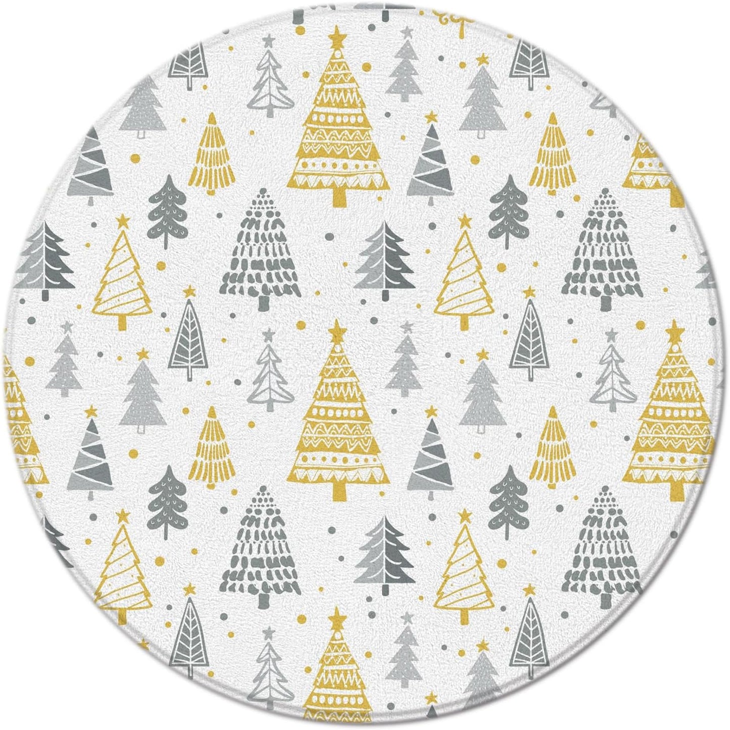 Christmas Tree Round Area Rug Yellow Grey Xmas Pine Tree Star Snowflake Cartoon Rustic Farmhouse Winter Holiday Blue Small Throw Rugs Floor Carpet for Door Mat Bedrooms