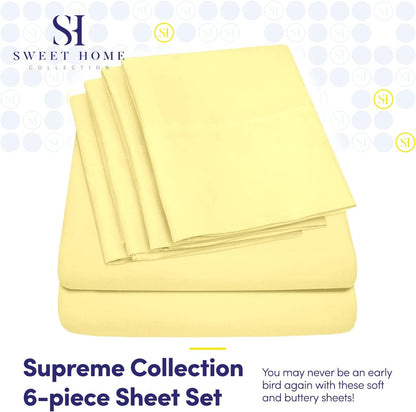 Queen Sheets Pale Yellow - 6 Piece 1500 Supreme Collection Fine Brushed Microfiber Deep Pocket Queen Sheet Set Bedding - 2 Extra Pillow Cases, Great Value, Queen, Pale Yellow