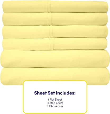 Queen Sheets Pale Yellow - 6 Piece 1500 Supreme Collection Fine Brushed Microfiber Deep Pocket Queen Sheet Set Bedding - 2 Extra Pillow Cases, Great Value, Queen, Pale Yellow