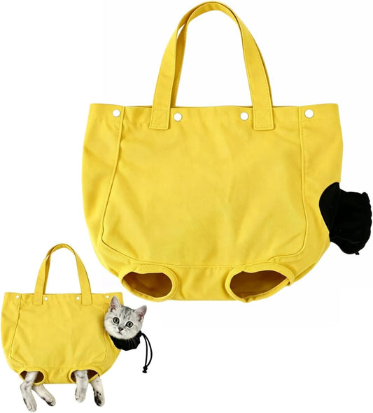Cat Carrier Bag, Soft Pet Canvas Shoulder Carrying Pouch Hand Free Kitten Backpack with Holes for 5-11 lbs Small Dogs, Cats, and Pets Outdoor Travel, Yellow