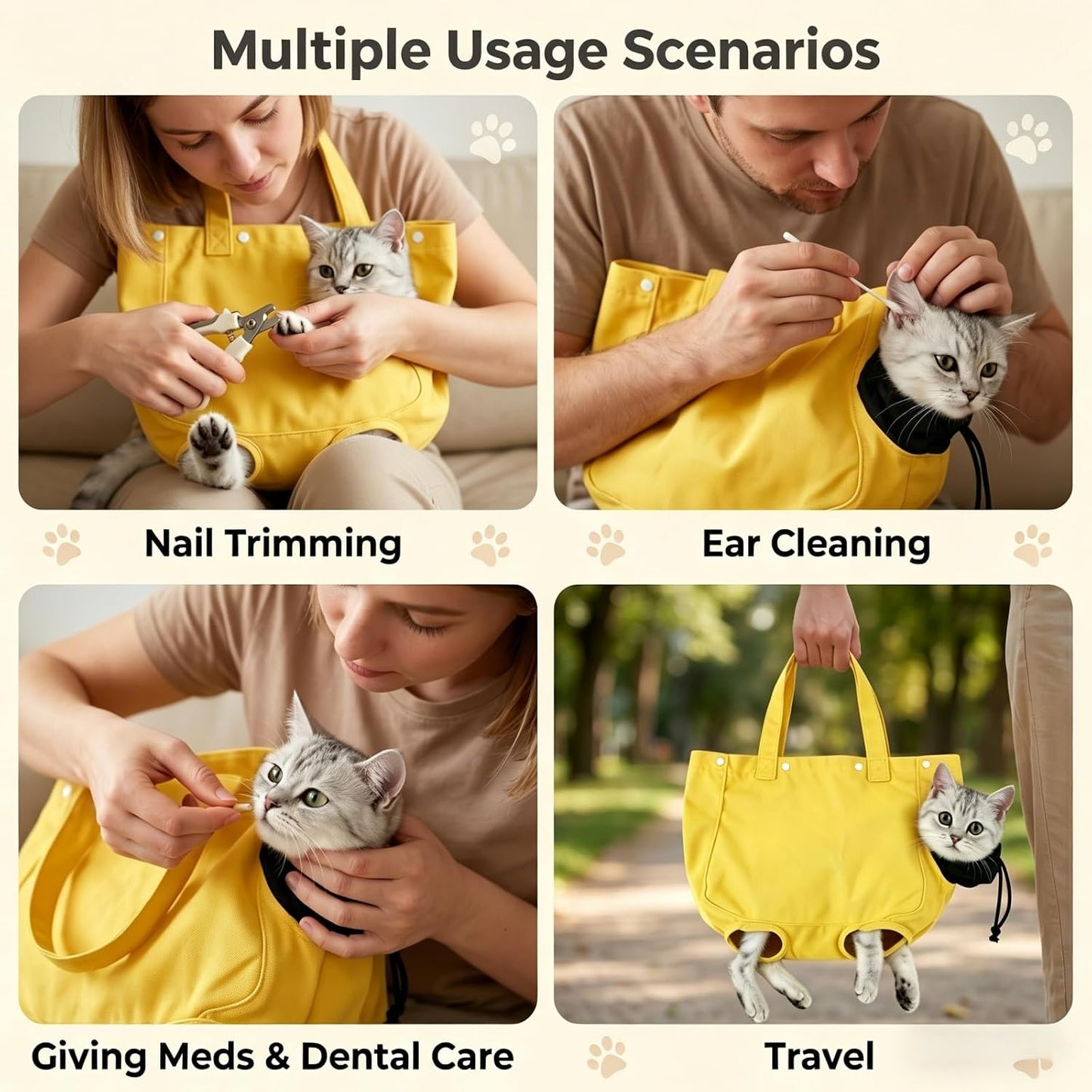 Cat Carrier Bag, Soft Pet Canvas Shoulder Carrying Pouch Hand Free Kitten Backpack with Holes for 5-11 lbs Small Dogs, Cats, and Pets Outdoor Travel, Yellow