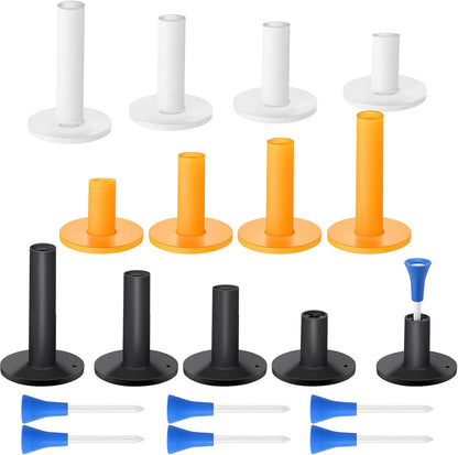 18 Pieces Rubber Golf Tees for Mats Golf Rubber Tees for Practice Artificial Turf Mat 4 Mixed Size Tee Holder for Indoor and Outdoor Driving Range Simulator
