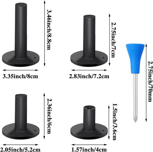 18 Pieces Rubber Golf Tees for Mats Golf Rubber Tees for Practice Artificial Turf Mat 4 Mixed Size Tee Holder for Indoor and Outdoor Driving Range Simulator