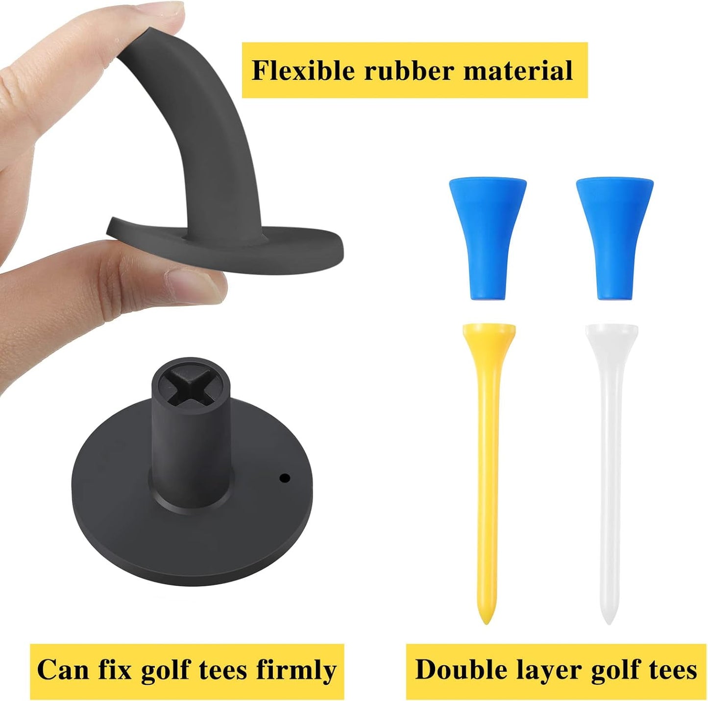 18 Pieces Rubber Golf Tees for Mats Golf Rubber Tees for Practice Artificial Turf Mat 4 Mixed Size Tee Holder for Indoor and Outdoor Driving Range Simulator