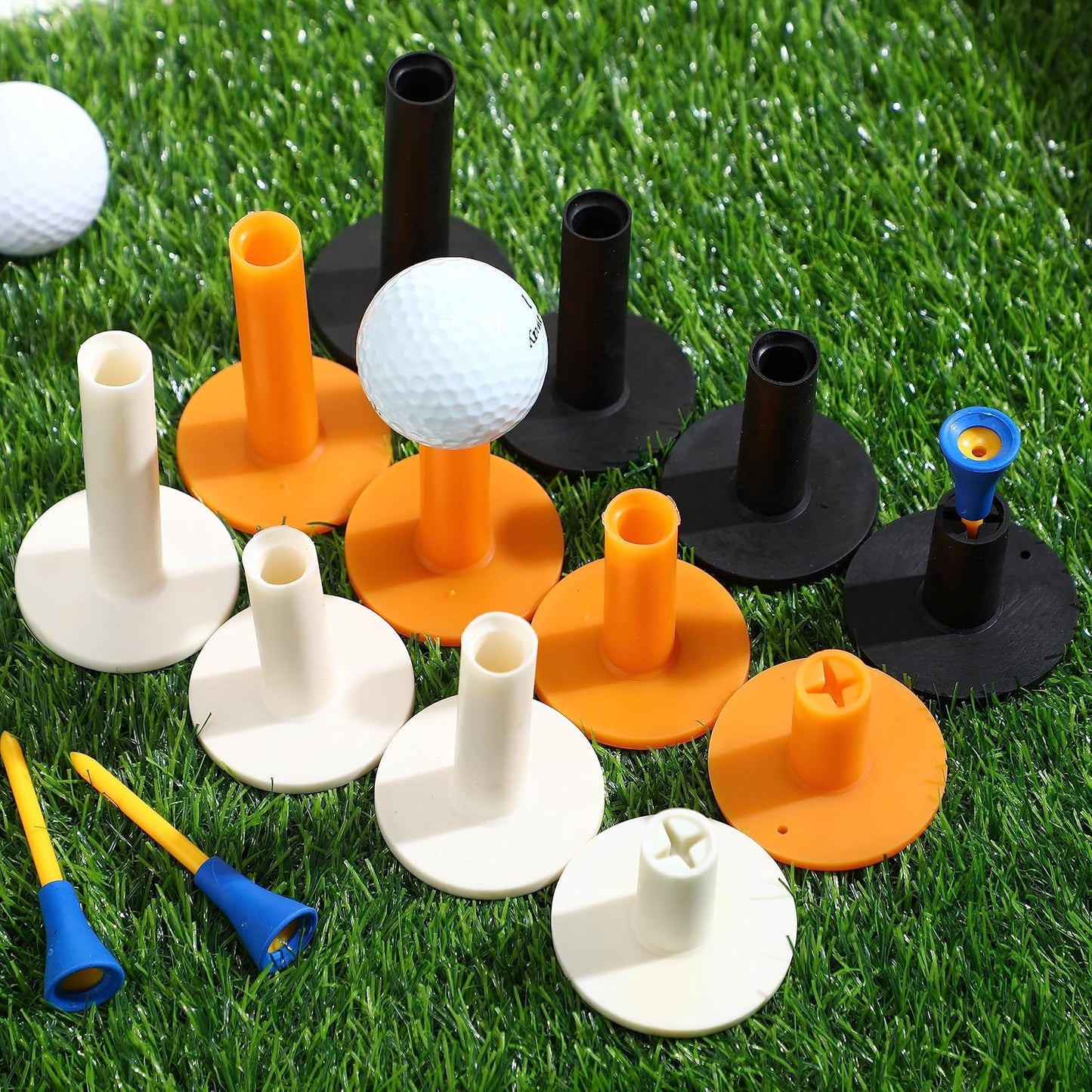 18 Pieces Rubber Golf Tees for Mats Golf Rubber Tees for Practice Artificial Turf Mat 4 Mixed Size Tee Holder for Indoor and Outdoor Driving Range Simulator