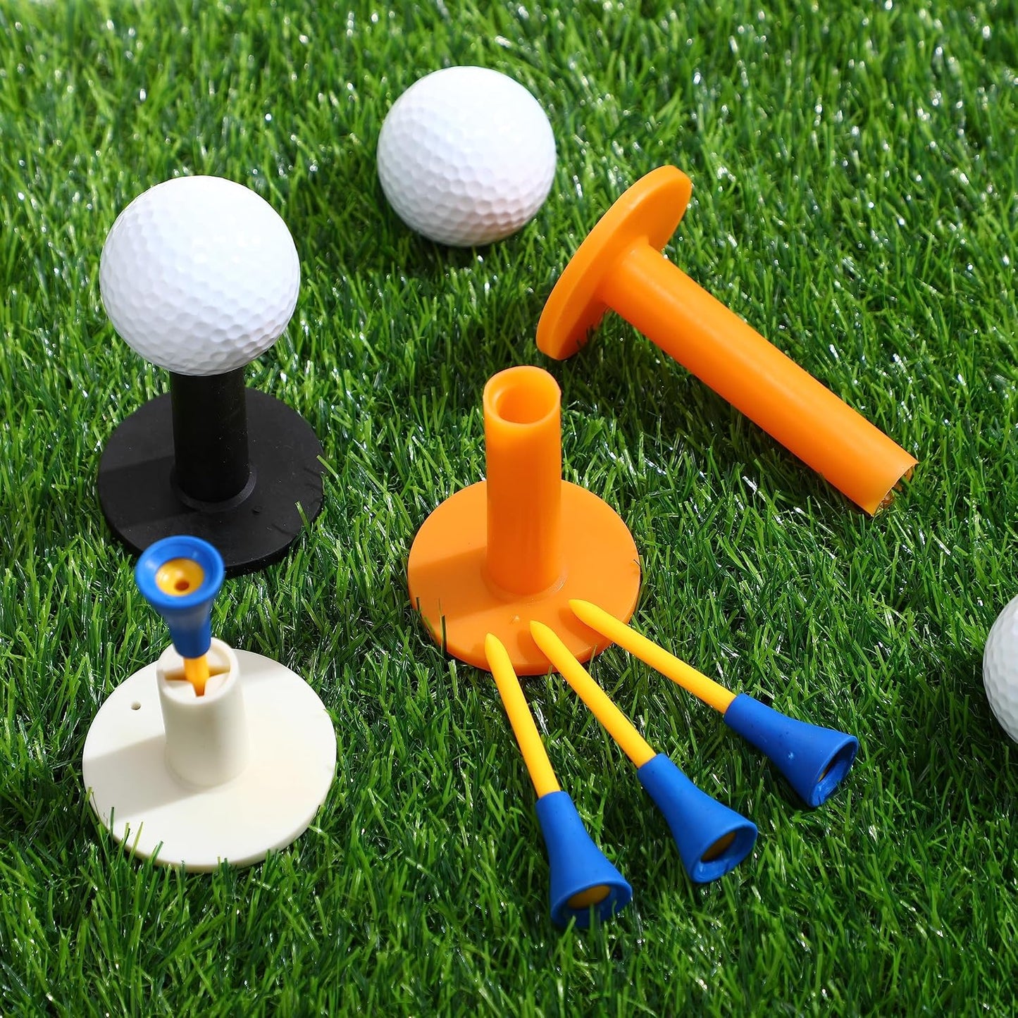 18 Pieces Rubber Golf Tees for Mats Golf Rubber Tees for Practice Artificial Turf Mat 4 Mixed Size Tee Holder for Indoor and Outdoor Driving Range Simulator