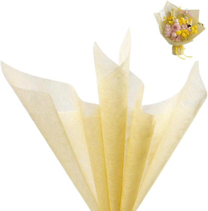 BBJ WRAPS Korean Cotton Wrapping Flower Paper Non-woven Waterproof Floral Bouquet Wraps Packaging Tissue Paper for Florist Supplies, 22.8x22.8 Inch - 15 Sheets (Yellow)