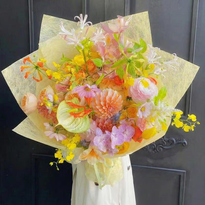 BBJ WRAPS Korean Cotton Wrapping Flower Paper Non-woven Waterproof Floral Bouquet Wraps Packaging Tissue Paper for Florist Supplies, 22.8x22.8 Inch - 15 Sheets (Yellow)