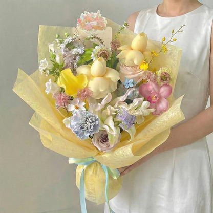 BBJ WRAPS Korean Cotton Wrapping Flower Paper Non-woven Waterproof Floral Bouquet Wraps Packaging Tissue Paper for Florist Supplies, 22.8x22.8 Inch - 15 Sheets (Yellow)