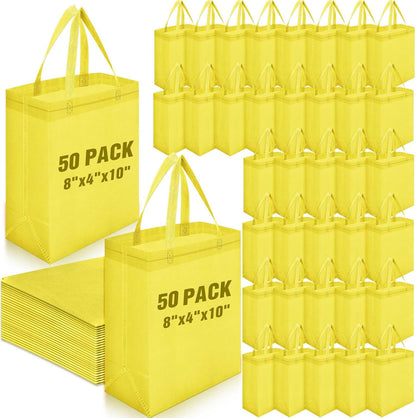 50 Pcs Reusable Tote Bag Bulk 8 x 4 x 10 Inch Non Woven Shopping Bag with Handle Reusable Portable Grocery Gift Tote (Light Yellow)
