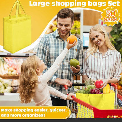 50 Pcs Reusable Tote Bag Bulk 8 x 4 x 10 Inch Non Woven Shopping Bag with Handle Reusable Portable Grocery Gift Tote (Light Yellow)