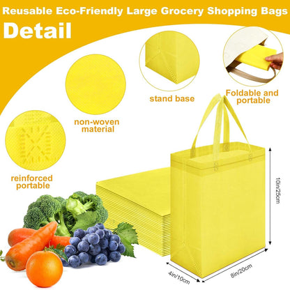 50 Pcs Reusable Tote Bag Bulk 8 x 4 x 10 Inch Non Woven Shopping Bag with Handle Reusable Portable Grocery Gift Tote (Light Yellow)