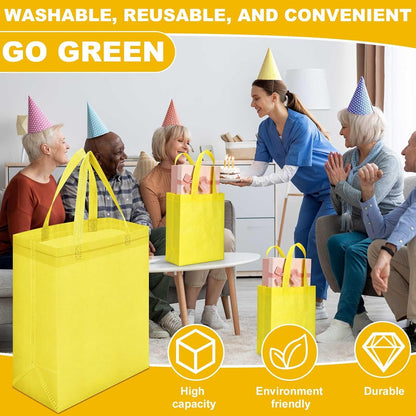 50 Pcs Reusable Tote Bag Bulk 8 x 4 x 10 Inch Non Woven Shopping Bag with Handle Reusable Portable Grocery Gift Tote (Light Yellow)