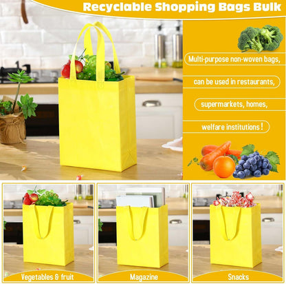 50 Pcs Reusable Tote Bag Bulk 8 x 4 x 10 Inch Non Woven Shopping Bag with Handle Reusable Portable Grocery Gift Tote (Light Yellow)
