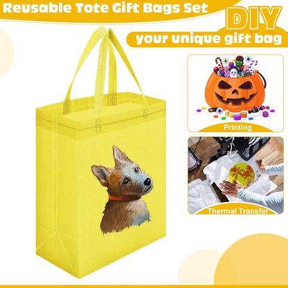50 Pcs Reusable Tote Bag Bulk 8 x 4 x 10 Inch Non Woven Shopping Bag with Handle Reusable Portable Grocery Gift Tote (Light Yellow)
