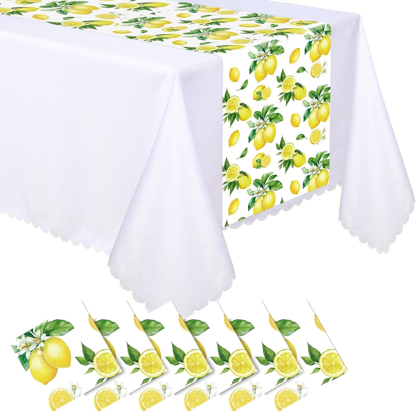 6 Pcs Capri Lemon Party Table Runners Italian Tile Lemon Tablecloth 14 x 108 Inches Disposable Plastic Table Runner for Summer Wedding Lemonade Birthday Party Supplies Home Decor(Classic)