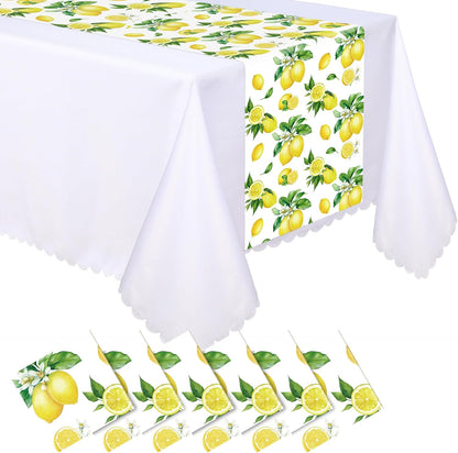 6 Pcs Capri Lemon Party Table Runners Italian Tile Lemon Tablecloth 14 x 108 Inches Disposable Plastic Table Runner for Summer Wedding Lemonade Birthday Party Supplies Home Decor(Classic)