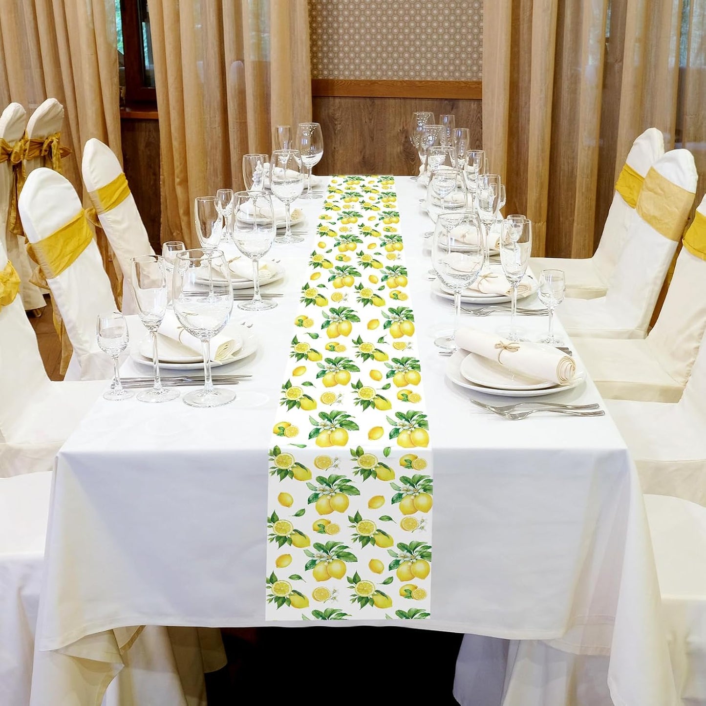 6 Pcs Capri Lemon Party Table Runners Italian Tile Lemon Tablecloth 14 x 108 Inches Disposable Plastic Table Runner for Summer Wedding Lemonade Birthday Party Supplies Home Decor(Classic)