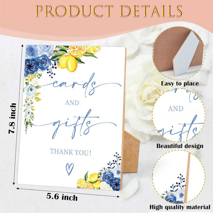 Floral Wedding Cards and Gifts Sign, Something Blue Bridal Shower Sign, Wooden Blue Lemon Bridal Shower Decorations, Party Supplies for Engagement Wedding Must Have for Reception and Ceremony, 43