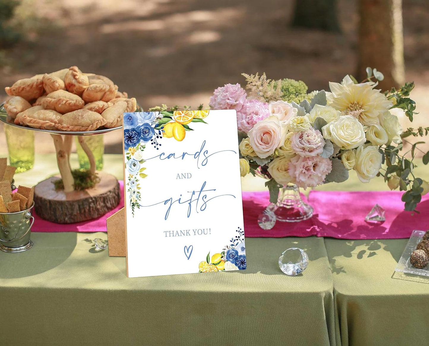 Floral Wedding Cards and Gifts Sign, Something Blue Bridal Shower Sign, Wooden Blue Lemon Bridal Shower Decorations, Party Supplies for Engagement Wedding Must Have for Reception and Ceremony, 43