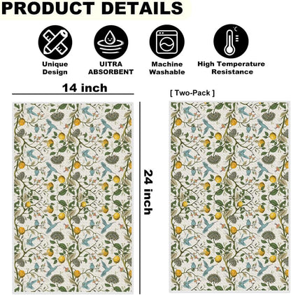 2 Pcs Lemon Birds Kitchen Towels 14x24, Microfiber Dish Towels Reusable Hand Tea Towel for Cleaning Spring Absorbent Dishcloths Cute Home Decor Housewarming, Lemon Birds Gifts for Women Mom