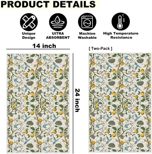 2 Pcs Lemon Birds Kitchen Towels 14x24, Microfiber Dish Towels Reusable Hand Tea Towel for Cleaning Spring Absorbent Dishcloths Cute Home Decor Housewarming, Lemon Birds Gifts for Women Mom