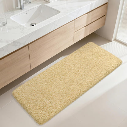 Bathroom Runner Rug 60"x24", Non Slip Fluffy Long Bath Mat, Soft Shaggy Absorbent Microfiber Bath Rugs, Machine Washable Bath Mats for Bathroom Floor, Tub and Shower, Light Yellow
