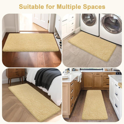 Bathroom Runner Rug 60"x24", Non Slip Fluffy Long Bath Mat, Soft Shaggy Absorbent Microfiber Bath Rugs, Machine Washable Bath Mats for Bathroom Floor, Tub and Shower, Light Yellow