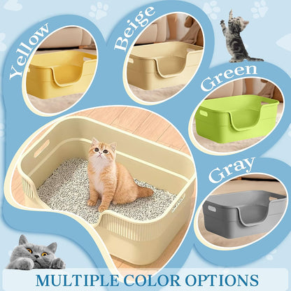 2 Pack Low Entry Kitty Litter Box for Small Cats, Kittens Litter Boxes with High Sides, Open Top, Anti-Splash Plastic Litter Pan for Medium Pets, Easy to Clean, 16.5" L*11.8" W*7" H (Yellow)