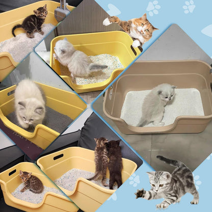 2 Pack Low Entry Kitty Litter Box for Small Cats, Kittens Litter Boxes with High Sides, Open Top, Anti-Splash Plastic Litter Pan for Medium Pets, Easy to Clean, 16.5" L*11.8" W*7" H (Yellow)