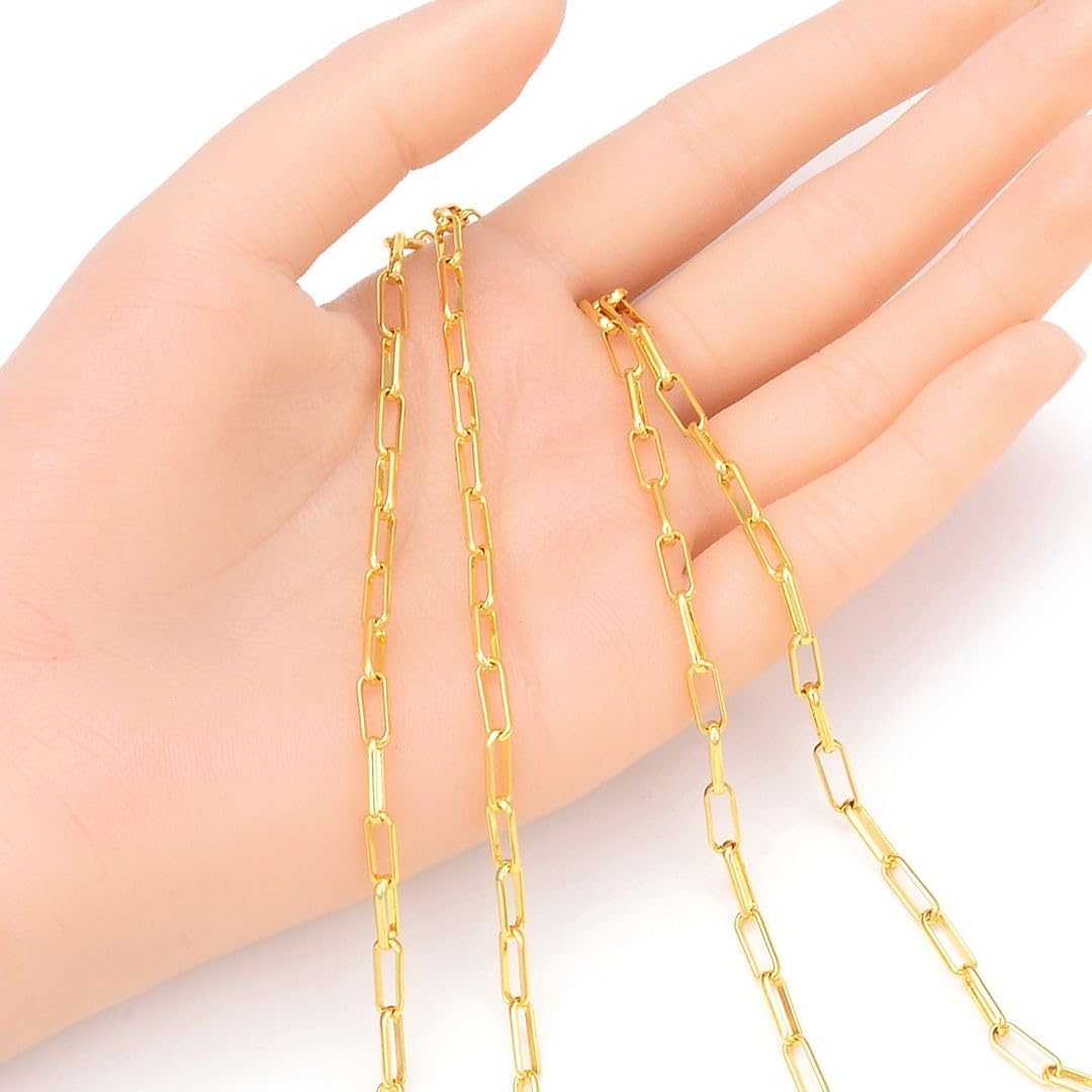 Adabele 16.5 Feet Tarnish Resistant Paperclip Cable Chain Link 9.6x3.5mm | Large Thick 18K Yellow Gold Plated Bulk Solid Copper Open Link Chains for Craft Jewelry Making
