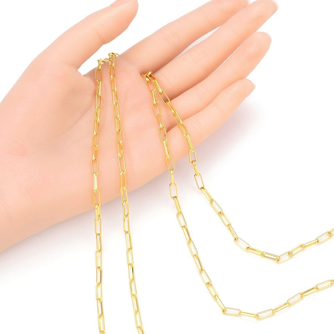 Adabele 16.5 Feet Tarnish Resistant Paperclip Cable Chain Link 9.6x3.5mm | Large Thick 18K Yellow Gold Plated Bulk Solid Copper Open Link Chains for Craft Jewelry Making