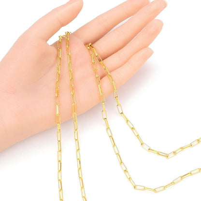 Adabele 16.5 Feet Tarnish Resistant Paperclip Cable Chain Link 9.6x3.5mm | Large Thick 18K Yellow Gold Plated Bulk Solid Copper Open Link Chains for Craft Jewelry Making