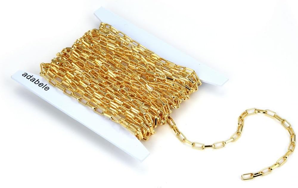 Adabele 16.5 Feet Tarnish Resistant Paperclip Cable Chain Link 9.6x3.5mm | Large Thick 18K Yellow Gold Plated Bulk Solid Copper Open Link Chains for Craft Jewelry Making