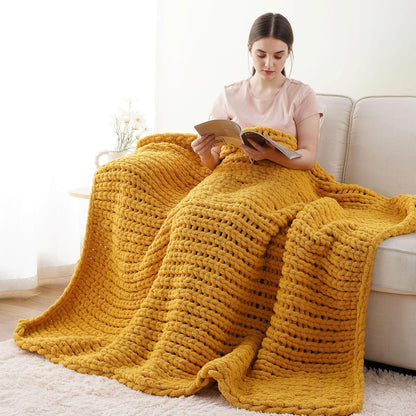Battilo Mustard Yellow Chunky Knit Throw Blanket, Soft and Thick Chenille Throw Blanket, 50"x60" Handmade Cable Knit Crochet Blanket, Rope Knot Knitted Fall Throw Blankets for Couch Home Decor