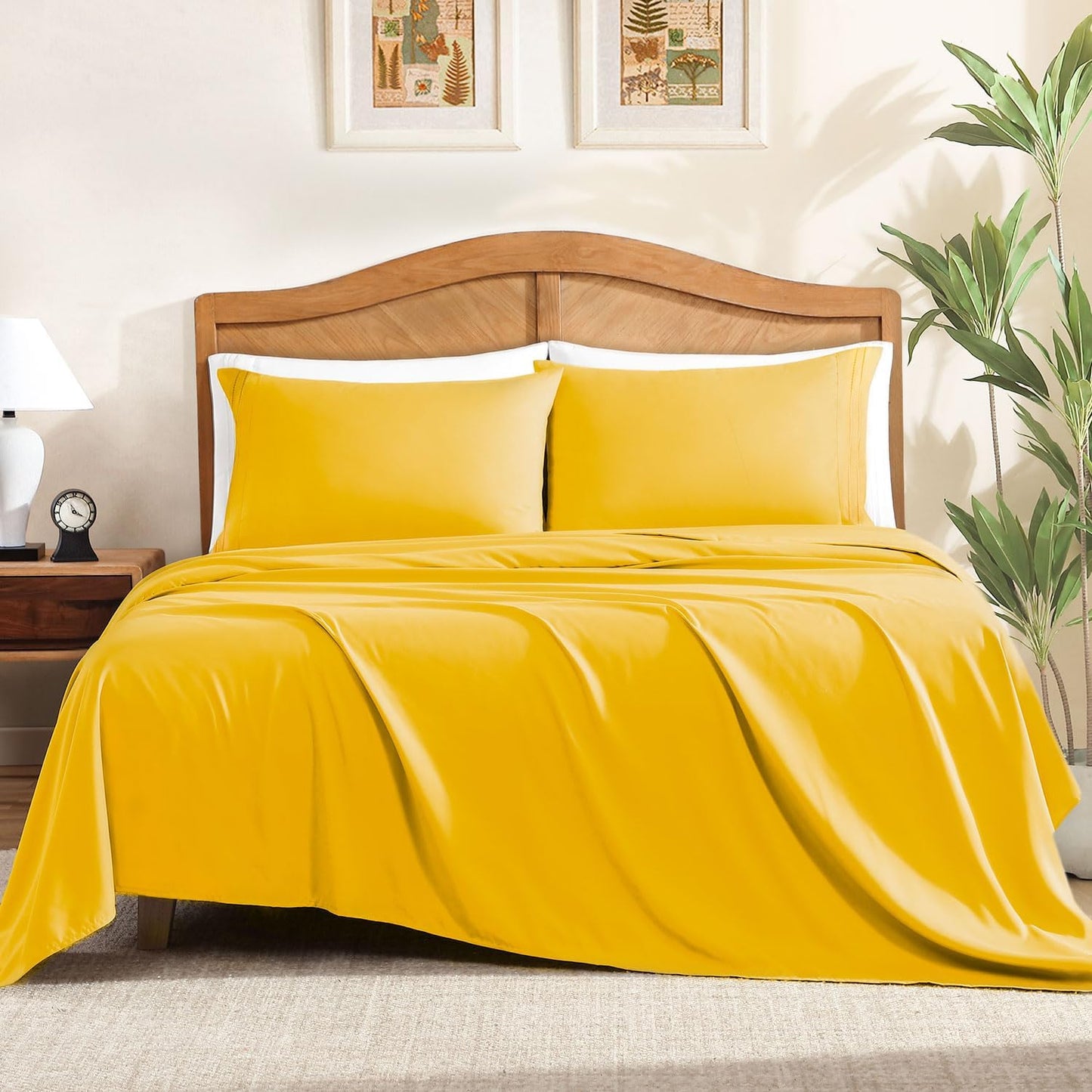 Queen Sheet Set, 4-Piece Bed Sheets for Queen Size Bed, Lightweight & Super Soft Easy Care Microfiber– Shrinkage & Fade Resistant Bedding Set with 14'' Deep Pockets (Mustard)
