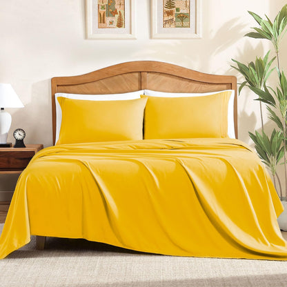 Queen Sheet Set, 4-Piece Bed Sheets for Queen Size Bed, Lightweight & Super Soft Easy Care Microfiber– Shrinkage & Fade Resistant Bedding Set with 14'' Deep Pockets (Mustard)