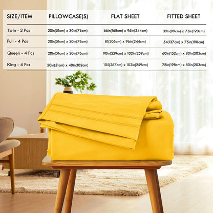 Queen Sheet Set, 4-Piece Bed Sheets for Queen Size Bed, Lightweight & Super Soft Easy Care Microfiber– Shrinkage & Fade Resistant Bedding Set with 14'' Deep Pockets (Mustard)