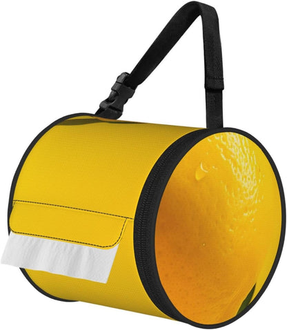 Lemon On Yellow Background Hanging Toilet Paper Holder Waterproof Tissue Holder Cat Proof Roll Paper Case Cover Portable Foldable Roll Storage Bag with Adjustable Strap for Travel Car Camping Outdoor