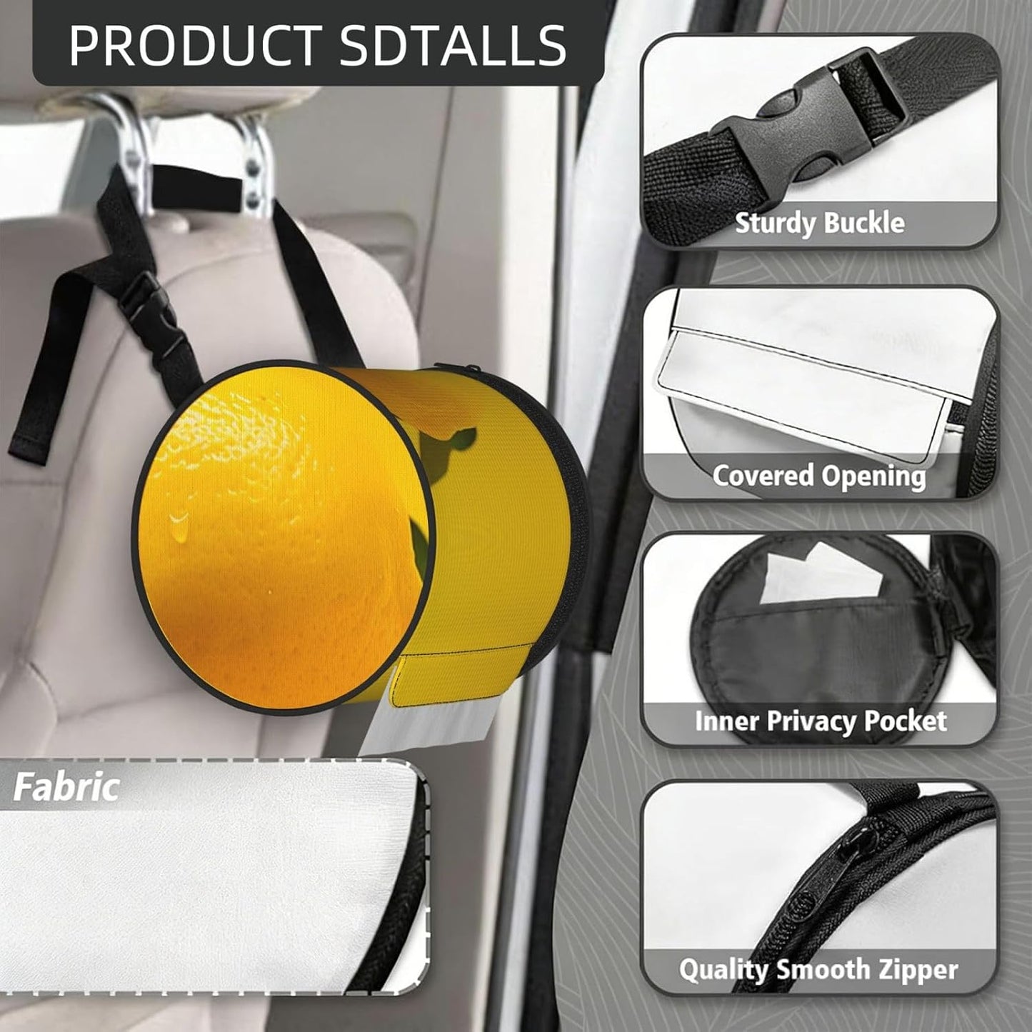 Lemon On Yellow Background Hanging Toilet Paper Holder Waterproof Tissue Holder Cat Proof Roll Paper Case Cover Portable Foldable Roll Storage Bag with Adjustable Strap for Travel Car Camping Outdoor