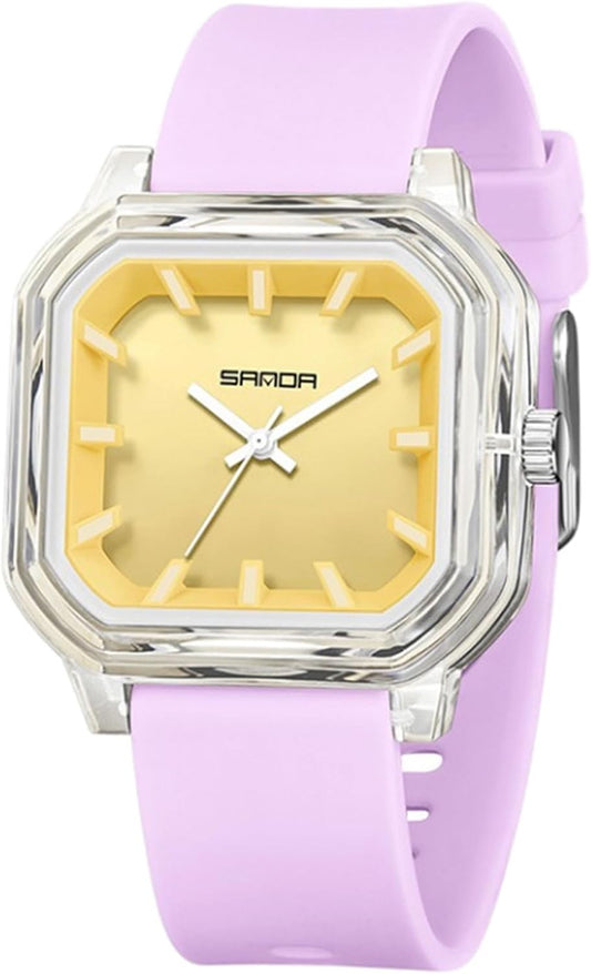 Gosasa Women’s Quartz Watch Big Arabic Numbers Easy to Read Square Watch | Colorful Silicone Strap,Casual Ladies Analog Wrist Watch,30M Water Resistant