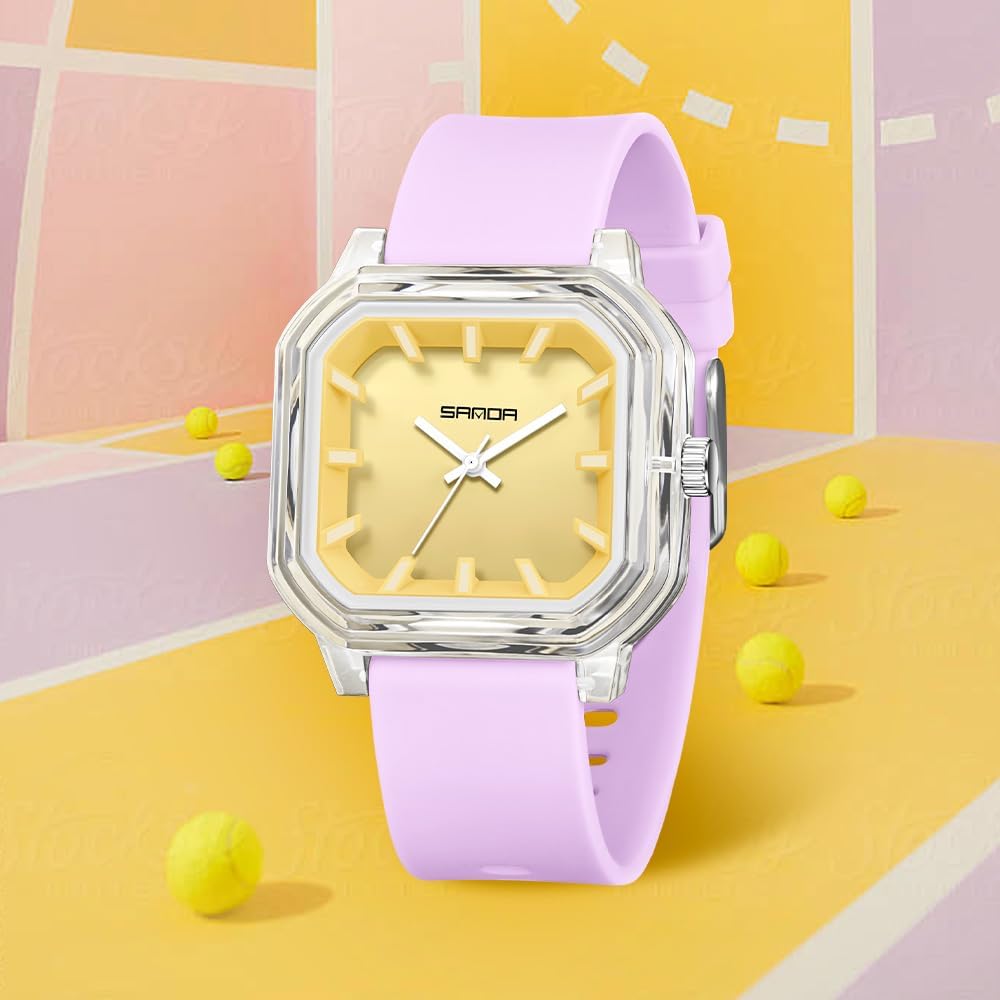 Gosasa Women’s Quartz Watch Big Arabic Numbers Easy to Read Square Watch | Colorful Silicone Strap,Casual Ladies Analog Wrist Watch,30M Water Resistant