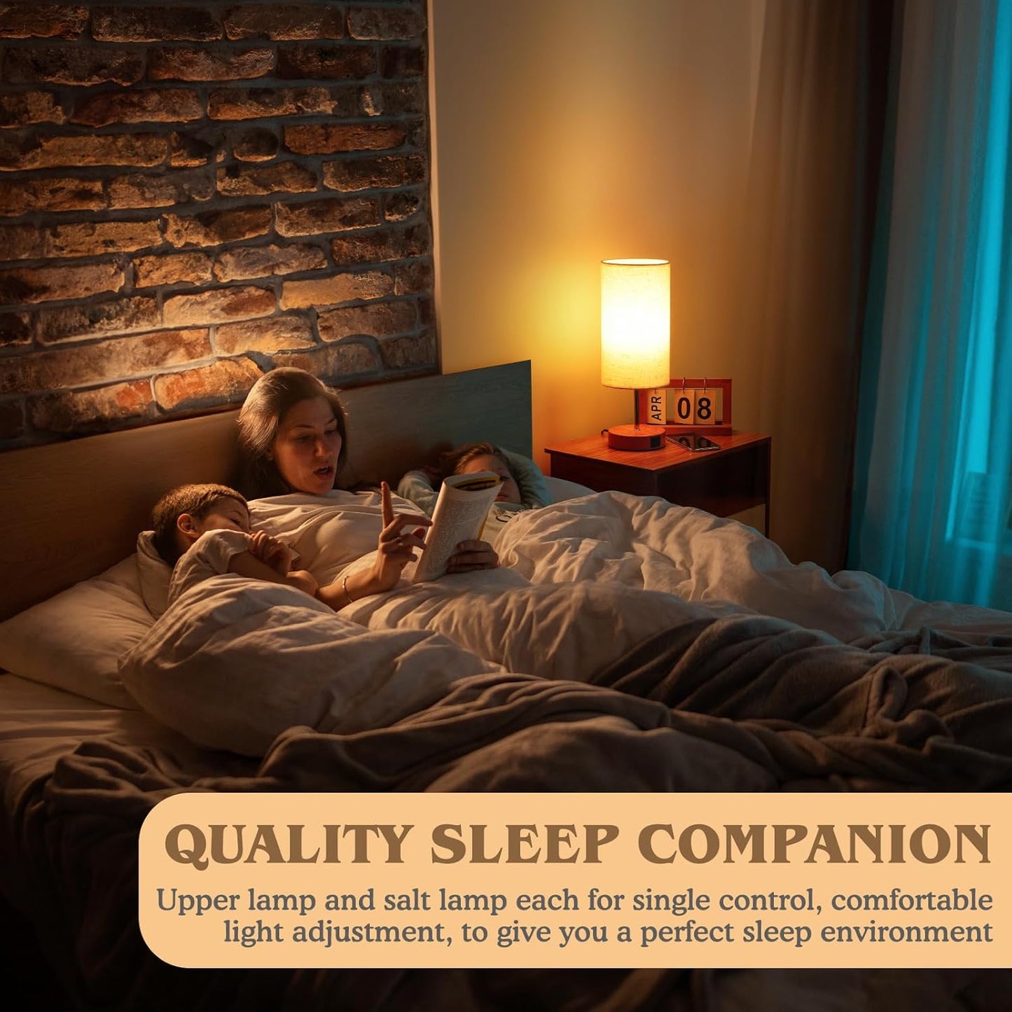 Bedside Lamps 2 Pack - 4 Way Dimmable Touch Nightstand Lamp with USB & Type-C Charging Port, Small Wood Base with Round Linen Fabric Shade for Bedroom, Living Room