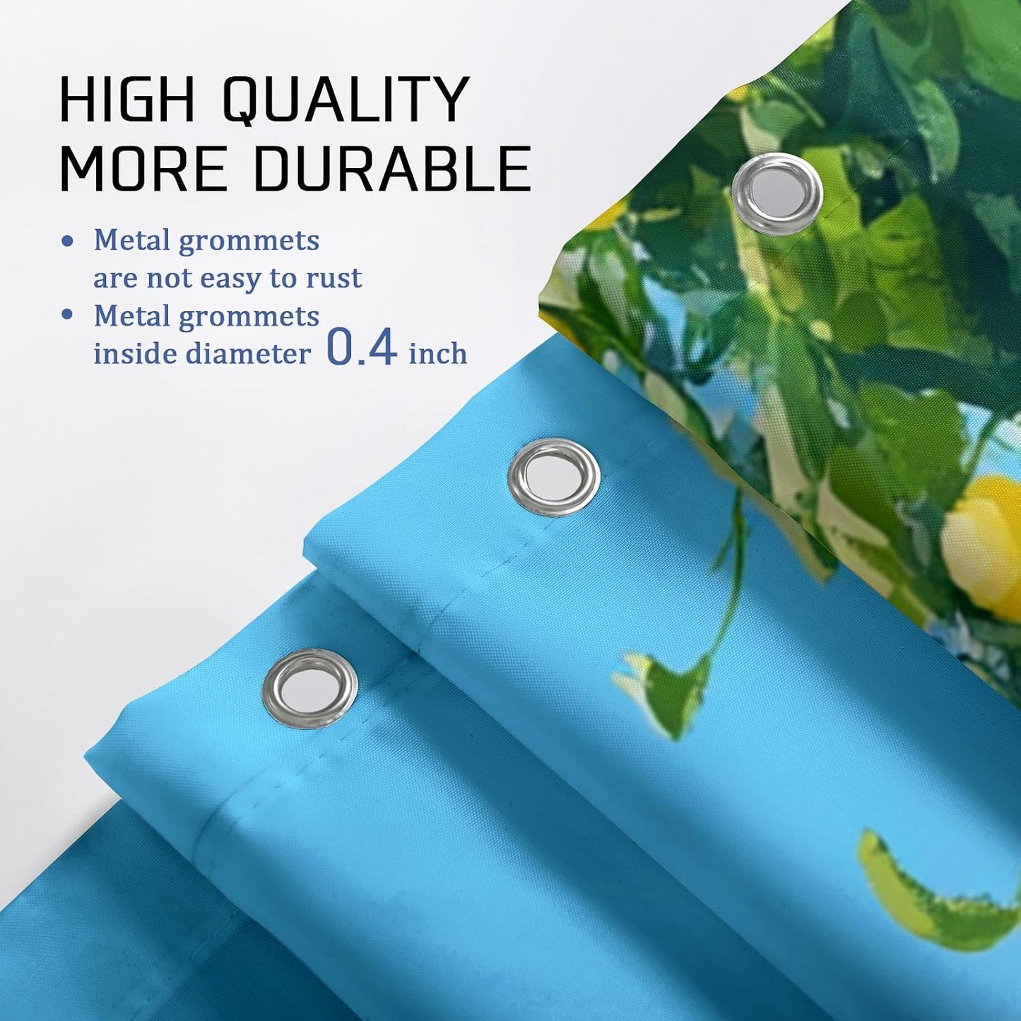 Lemon Shower Curtain, Bright Yellow Fruit Bath Curtain for Summer Decor, Tropical Modern Waterproof Fabric Shower Curtain Set with Hooks, Kitchen Bathroom Accessory 62x72 Inch